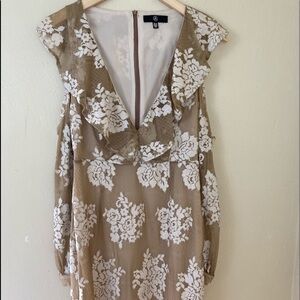 Missguided Floral Lace Dress. Tan Cream. Sz 6.